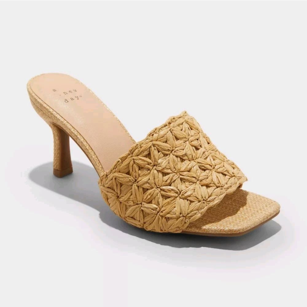 🆕👡Ayla Raffia Slide Heels with Memory Foam - Tan, Sz 10